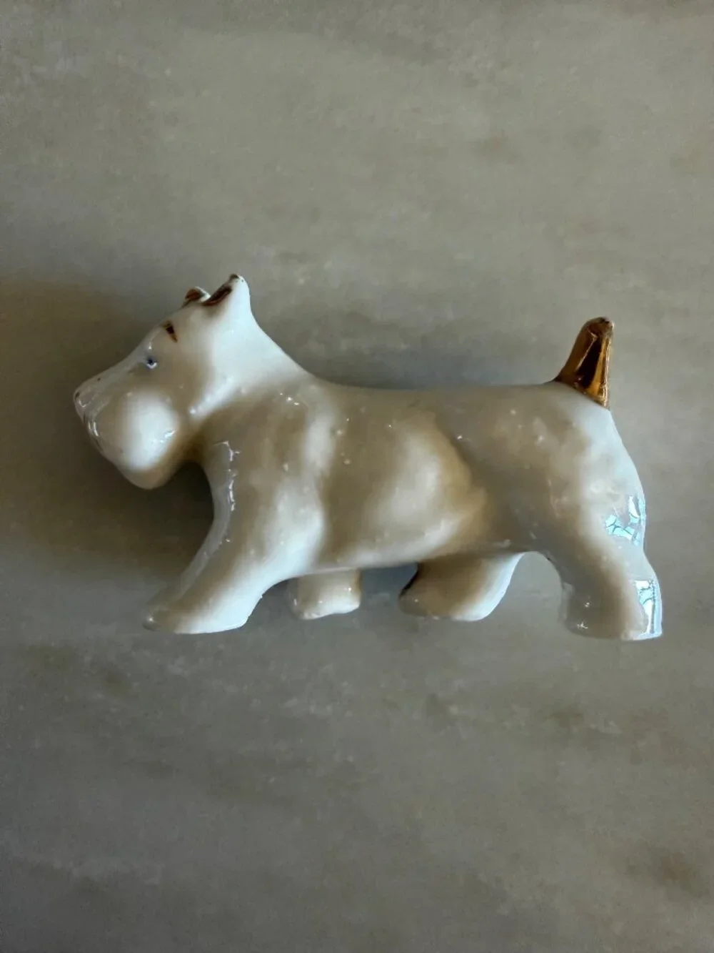 Vintage Ceramic Dog Figurine With Gold Accents - Small Size Display Collectible